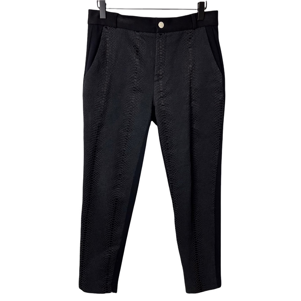 Zara Snakeskin Front Pants Black Size Large Skinny Leg Ankle Length High Waist